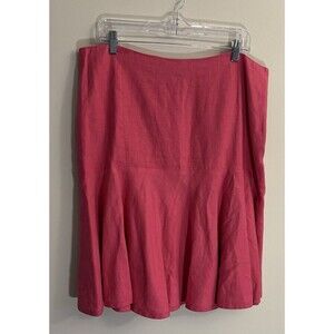LAUREN RALPH LAUREN Fit & Flare Pink Linen Skirt Women 14 Zip Lined Knee Length